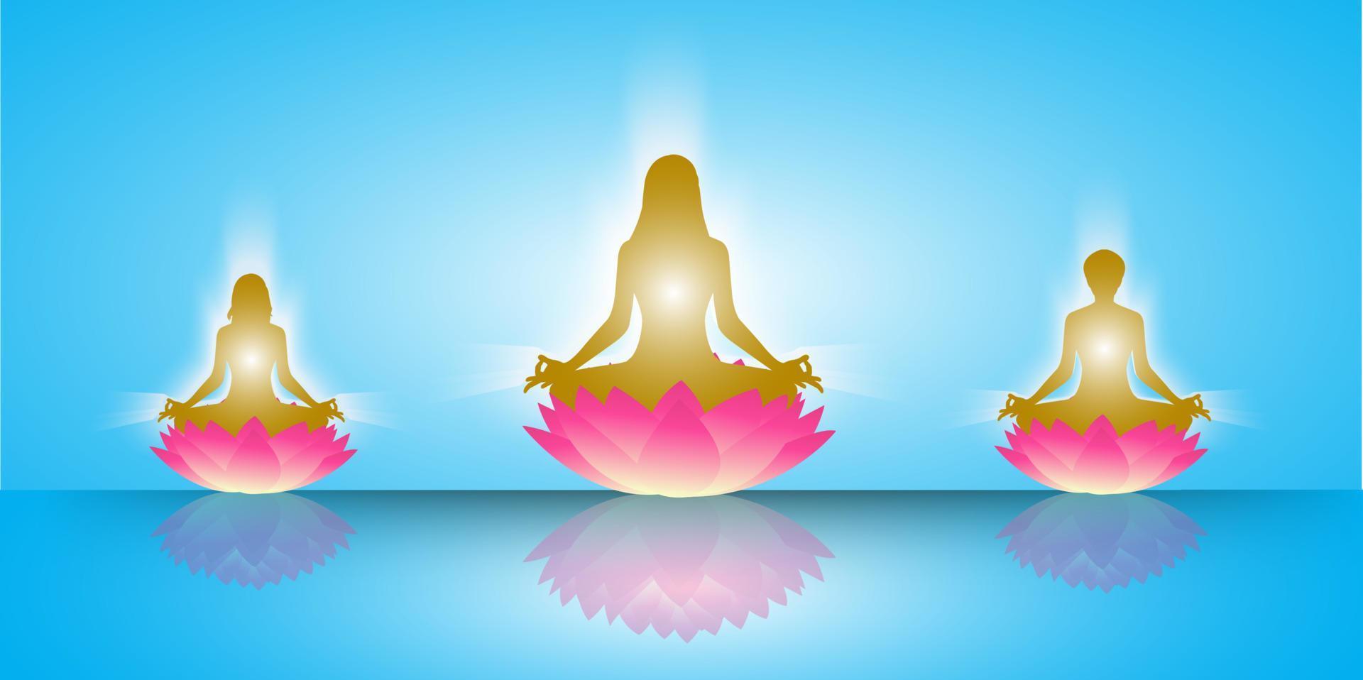 Meditationsyoga mit menschlicher Silhouette auf Lotusblume vektor