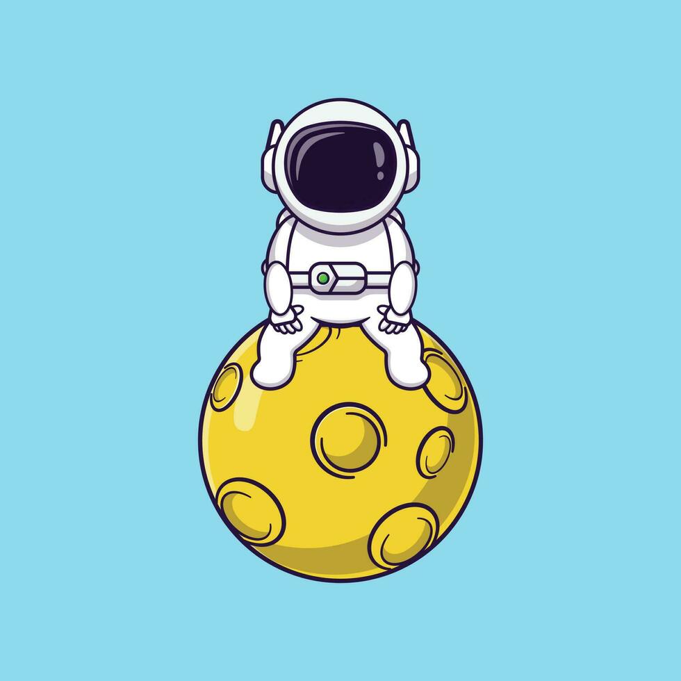 cartoon-vektor-symbol süßer astronaut, der auf dem mond sitzt. Fantasy-Konzept. einfaches Premium-Design vektor