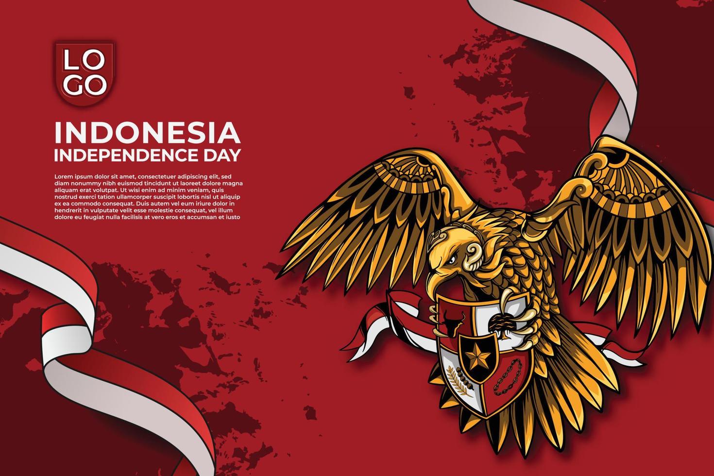 roter schablonenhintergrund des indonesischen unabhängigkeitstags mit garuda-kunstanimation, flagge und grunge vektor