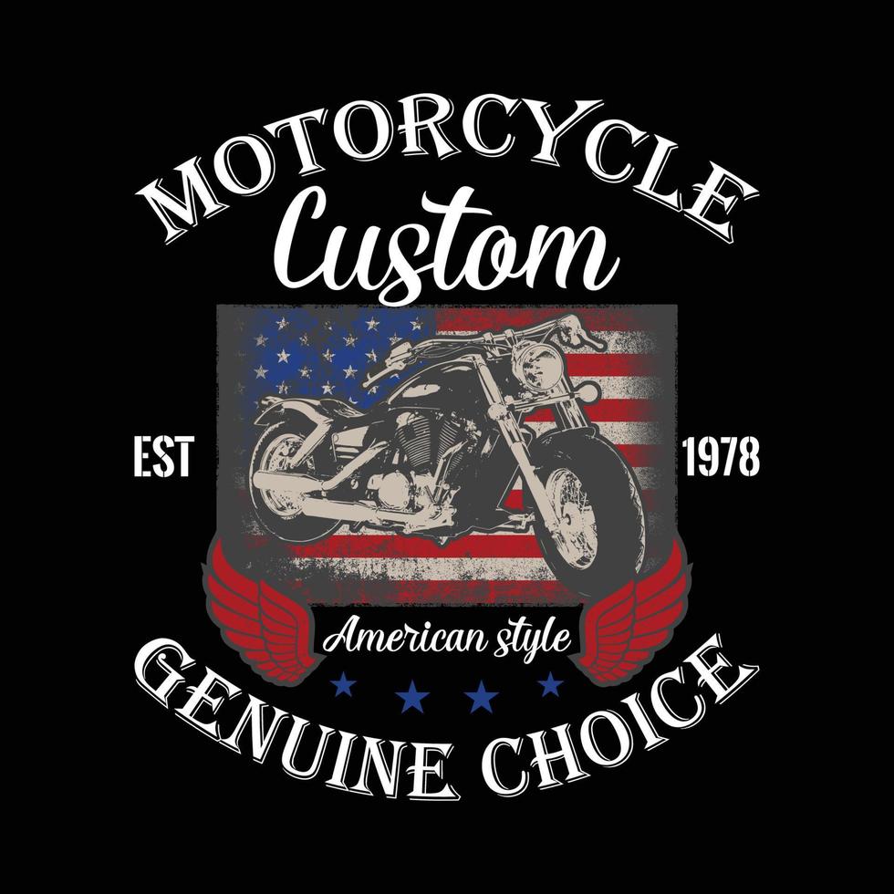 Motorrad Custom est 1978 im amerikanischen Stil. Kann für T-Shirt-Druck, Tassendruck, Kissen, Modedruckdesign, Kinderbekleidung, Babyparty, Gruß und Postkarte verwendet werden. T-Shirt-Design vektor