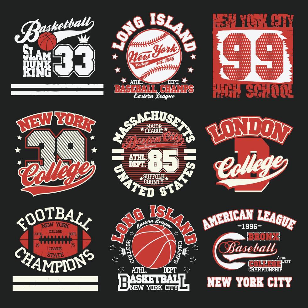 Sport-Typografie-Grafik-Emblem-Set, T-Shirt-Druckdesign. sportliche Originalbekleidung, Vintage-Print für Sportbekleidung vektor