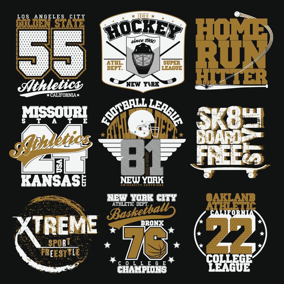 Sport-Typografie-Grafik-Emblem-Set, T-Shirt-Druckdesign. sportliche Originalbekleidung, Vintage-Print für Sportbekleidung vektor