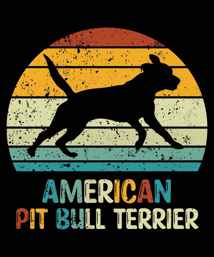 Sonnenuntergang-Silhouettegeschenke des lustigen amerikanischen Staffordshire-Terriers Vintager retro wesentlicher T - Shirt des Hundeliebhaber-Hundebesitzers vektor