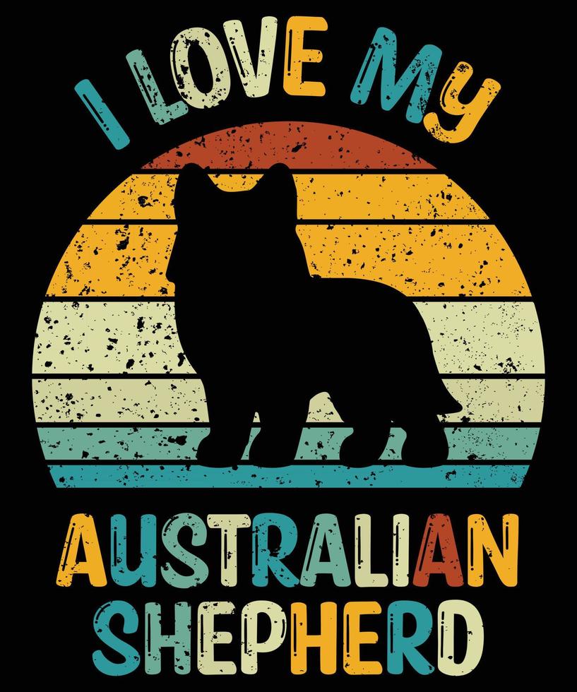 Sonnenuntergang-Silhouettegeschenkhundeliebhaber-Hundebesitzer des lustigen australischen Schäferhundes Vintager retro wesentlicher T - Shirt vektor