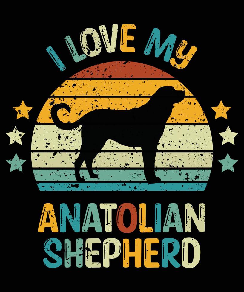rolig anatolisk herde vintage retro solnedgång silhuett gåvor hund älskare hundägare viktig t-shirt vektor