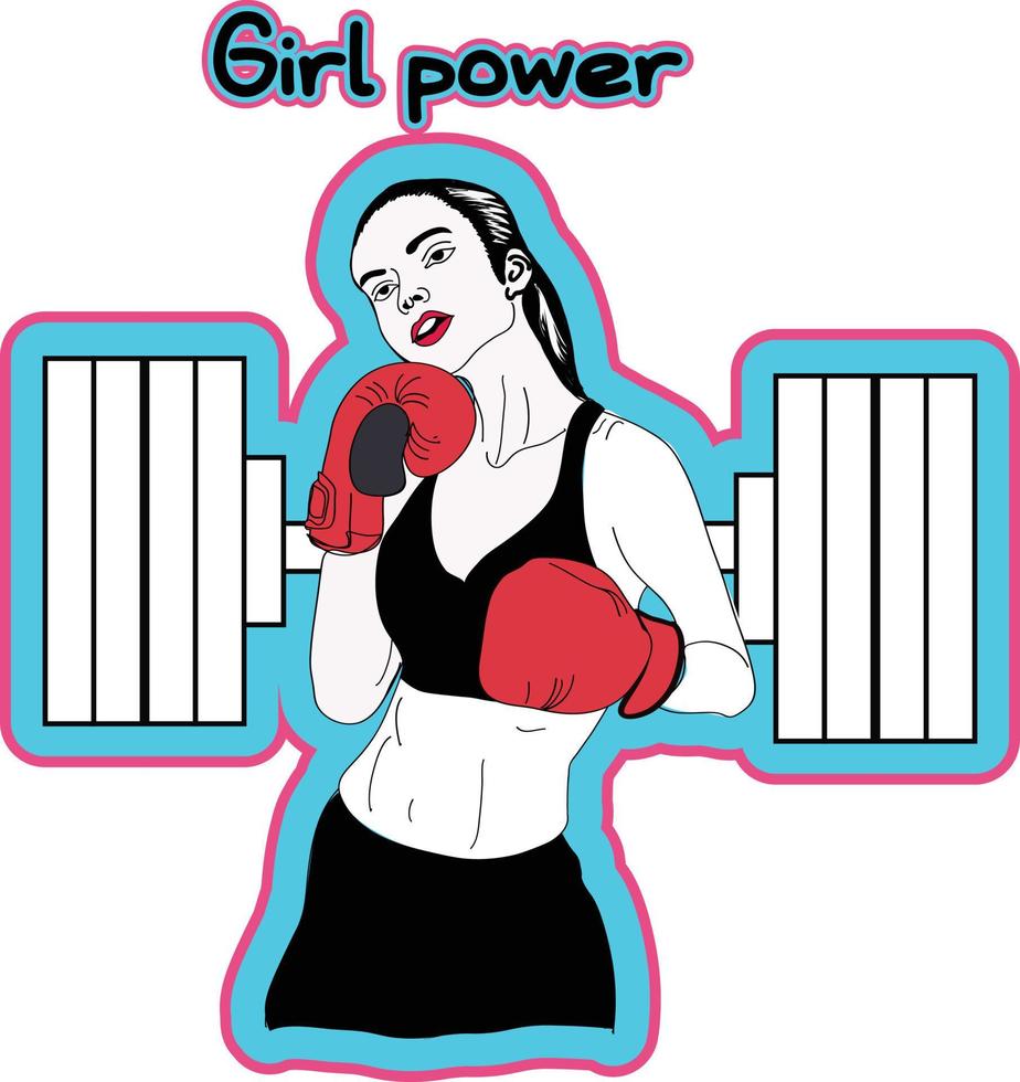 girl power illustration. självsäker söt fitness tjej poserar i röda boxningshandskar vektor