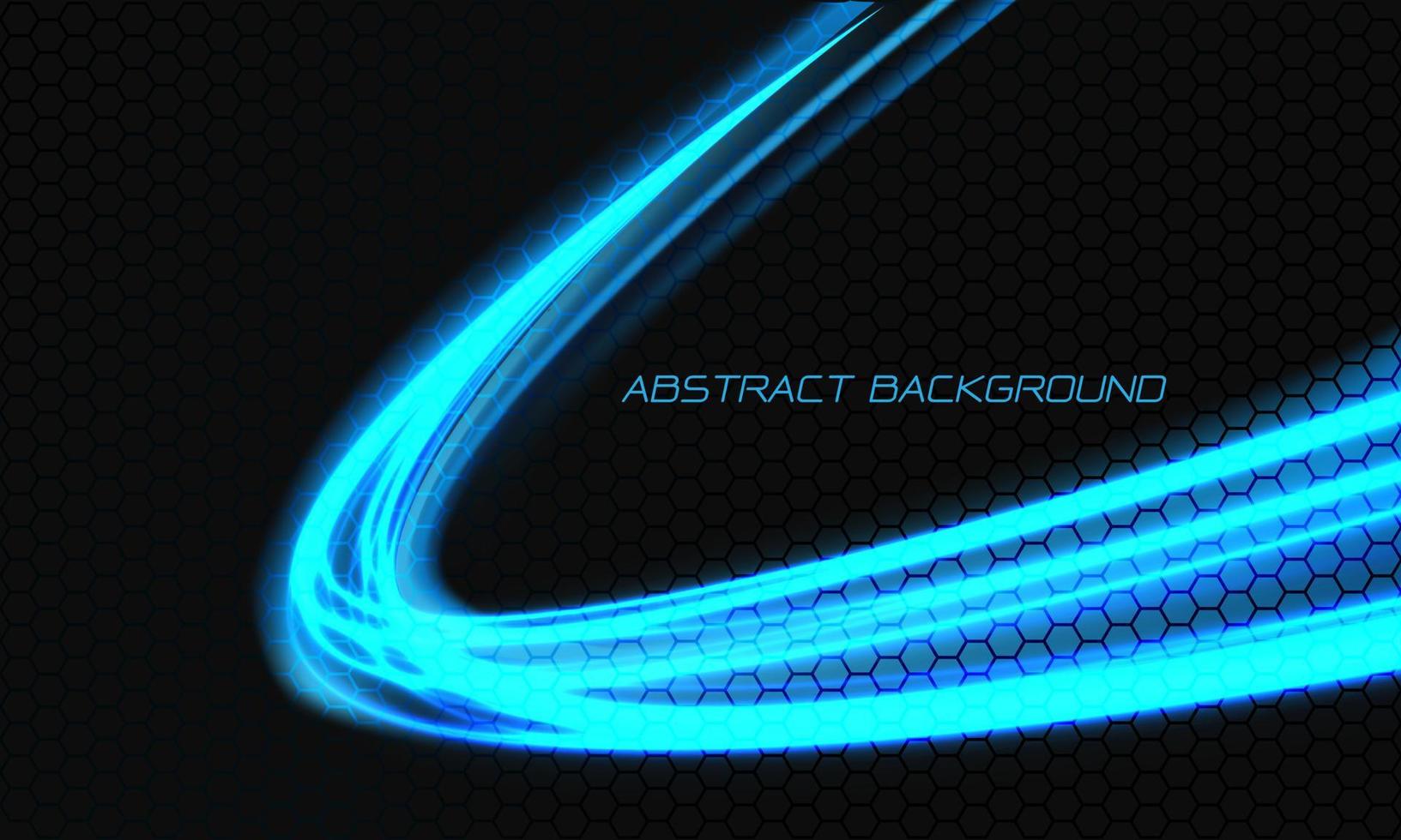 abstrakt blå ljus kurva hastighet teknik på svart hexagon mesh design modern futuristisk bakgrund vektor