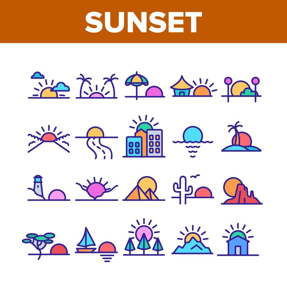 solnedgång eller soluppgång samling ikoner som vektor