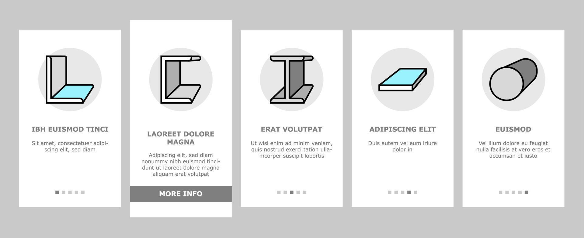 metallmaterial baubalken onboarding icons set vektor