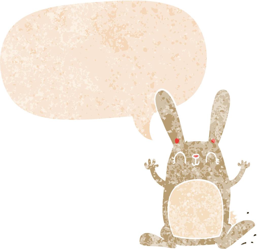 tecknad kanin och pratbubbla i retro texturerad stil vektor