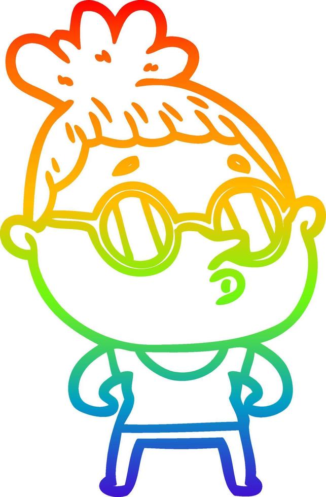 Regenbogen-Gradientenlinie Zeichnung Cartoon-Frau mit Brille vektor