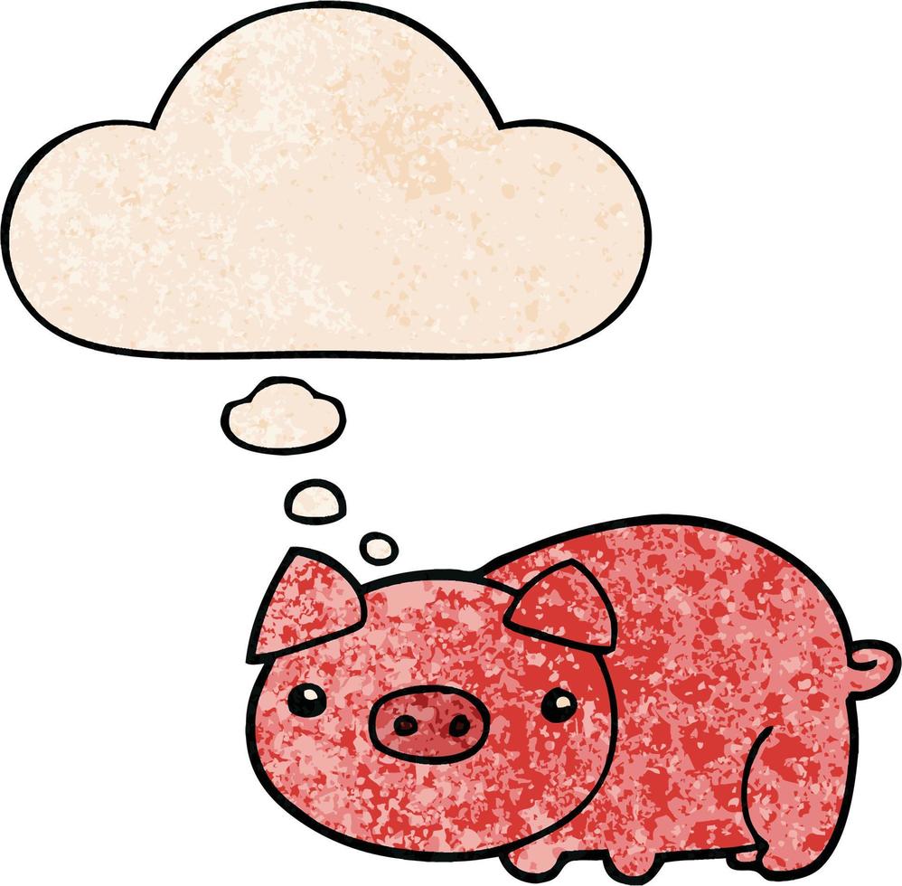 tecknad gris och tankebubbla i grunge texturmönster stil vektor