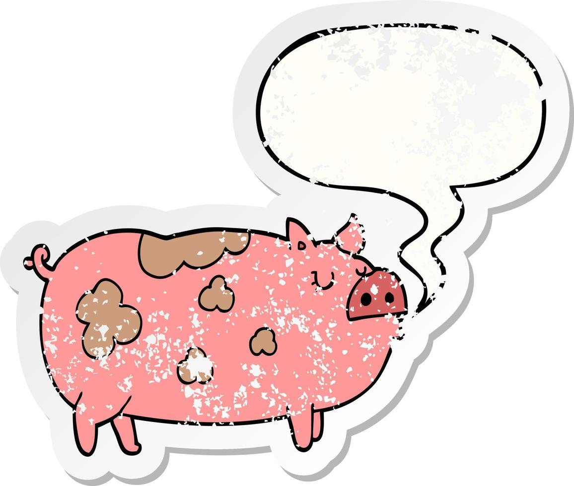 tecknad gris och pratbubbla nödställda klistermärke vektor