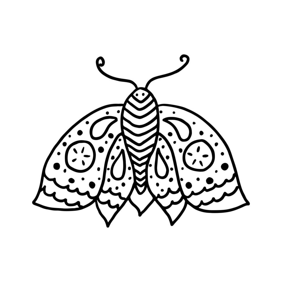 schöner Schmetterling im Doodle-Stil. hand gezeichnete niedliche fliegende mottenvektorillustration. vektor