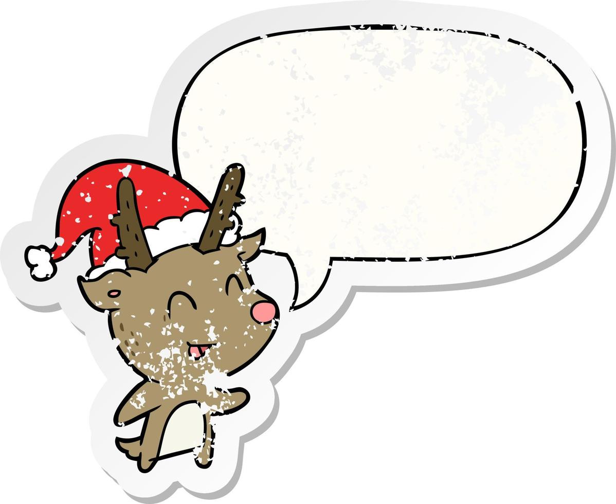 tecknad jul renar och pratbubbla nödställda klistermärke vektor