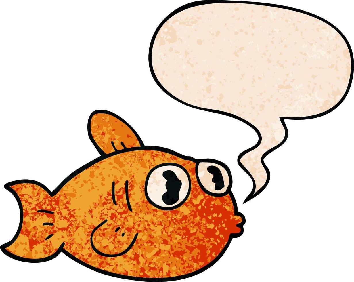 Cartoon-Fisch und Sprechblase im Retro-Textur-Stil vektor