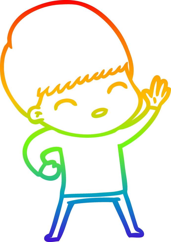 Regenbogen-Gradientenlinie, die glücklichen Cartoon-Jungen zeichnet vektor