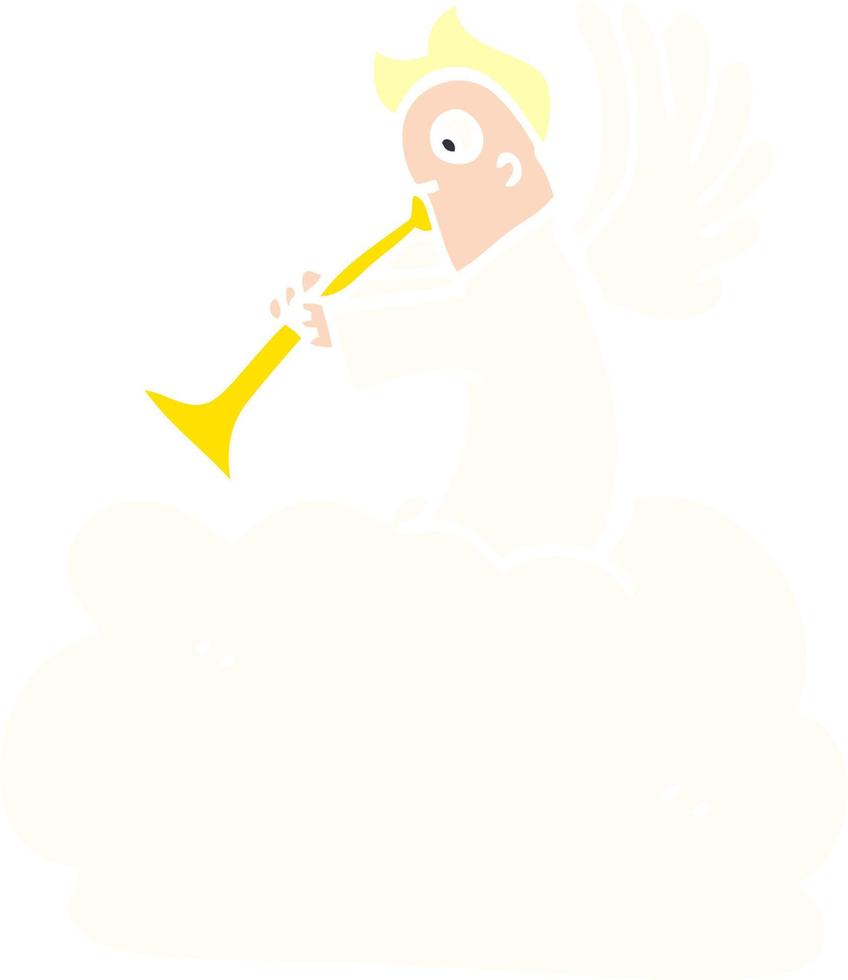 tecknad doodle ängel på moln med trumpet vektor