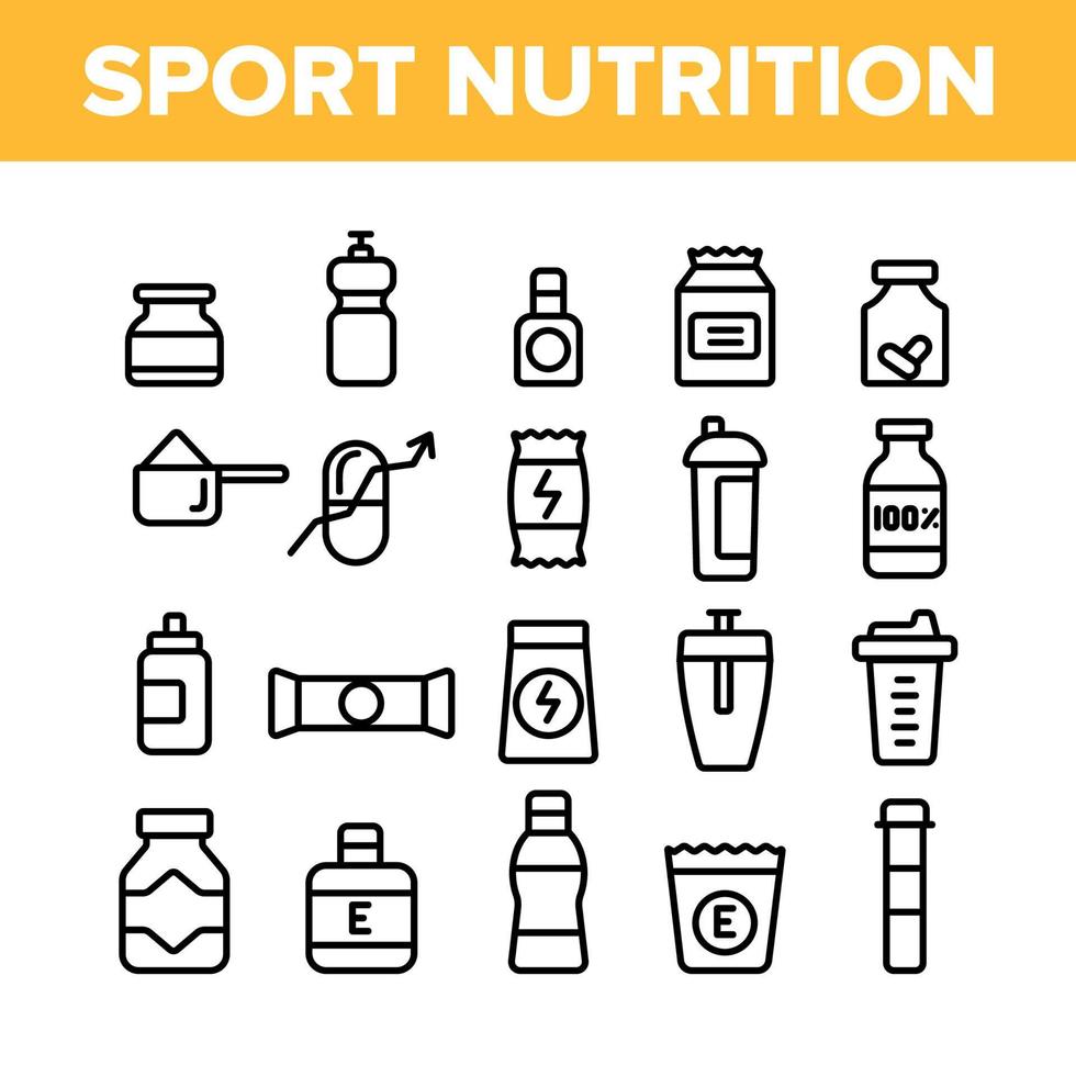 sport nutrition vektor tunn linje ikoner set