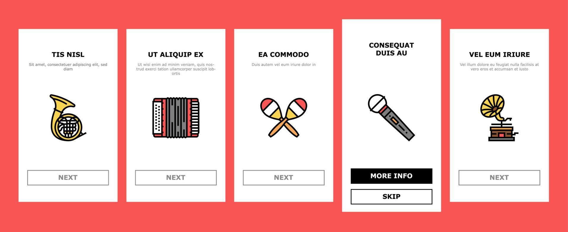 musikinstrumente leistung onboarding icons set vektor
