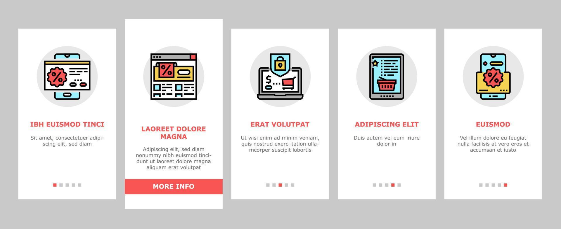 e-handel och online shopping onboarding ikoner som vektor