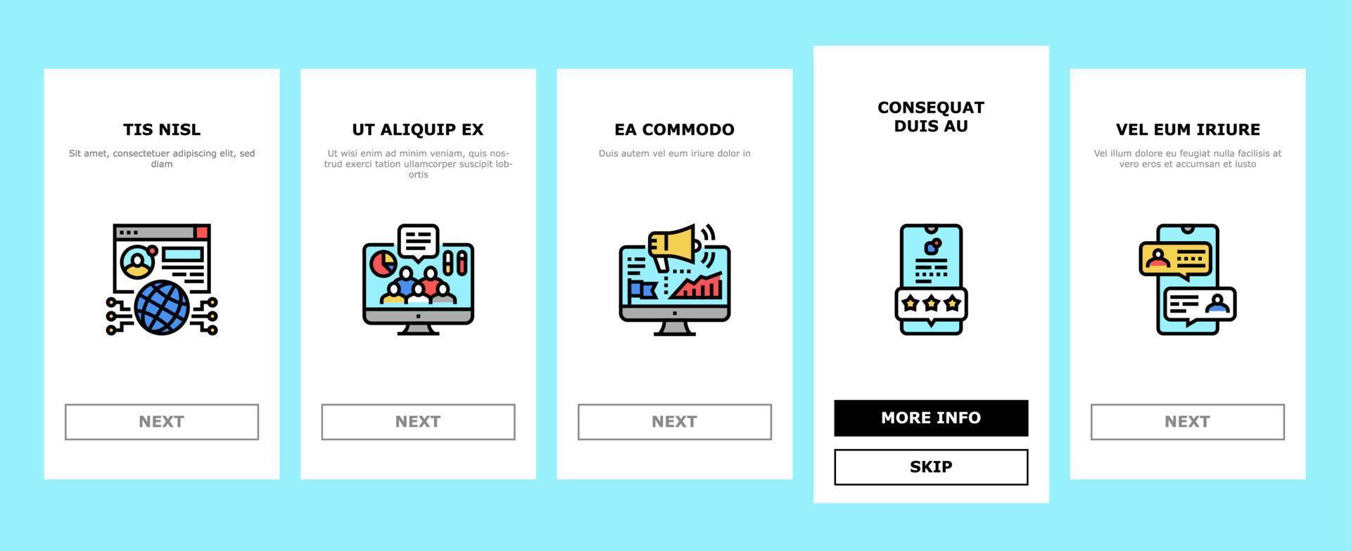 sociala nätverk online app onboarding ikoner som vektor