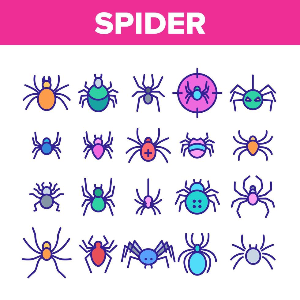 Spinnenschattenbild-Farbikonen stellten Vektor ein