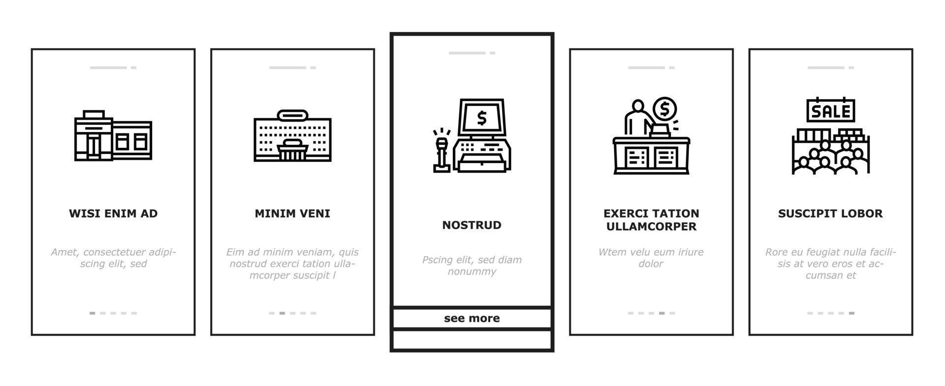 einkäufe und einkaufs-onboarding-symbole setzen vektor