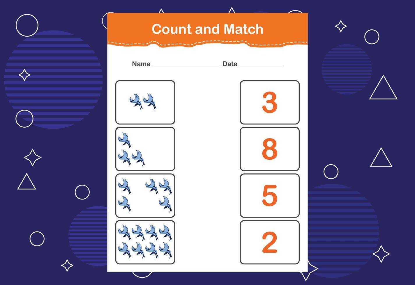 räkna och matcha med rätt siffra. matchande utbildningsspel. räkna hur många artiklar och välj rätt antal vektor