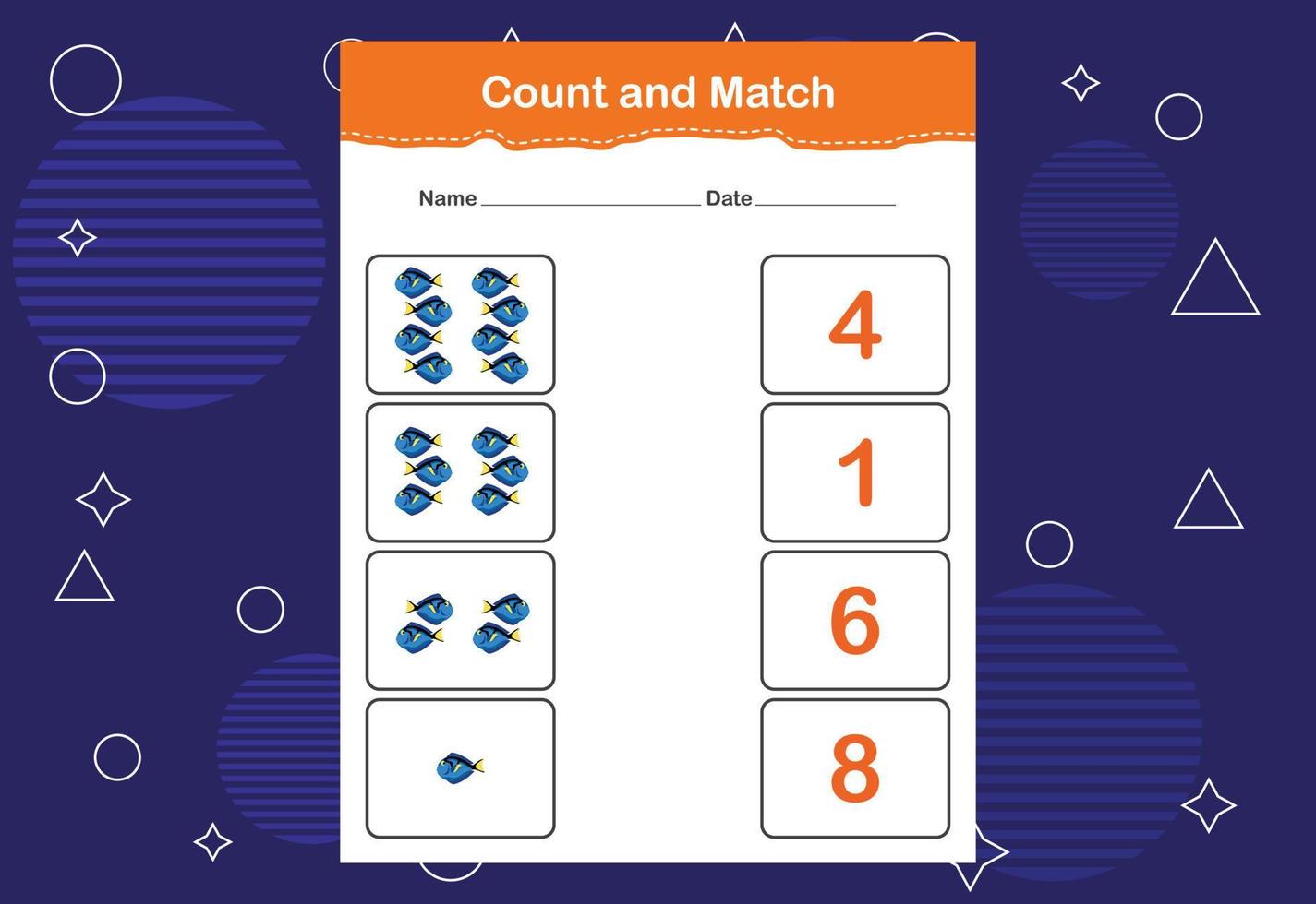 räkna och matcha med rätt siffra. matchande utbildningsspel. räkna hur många artiklar och välj rätt antal vektor