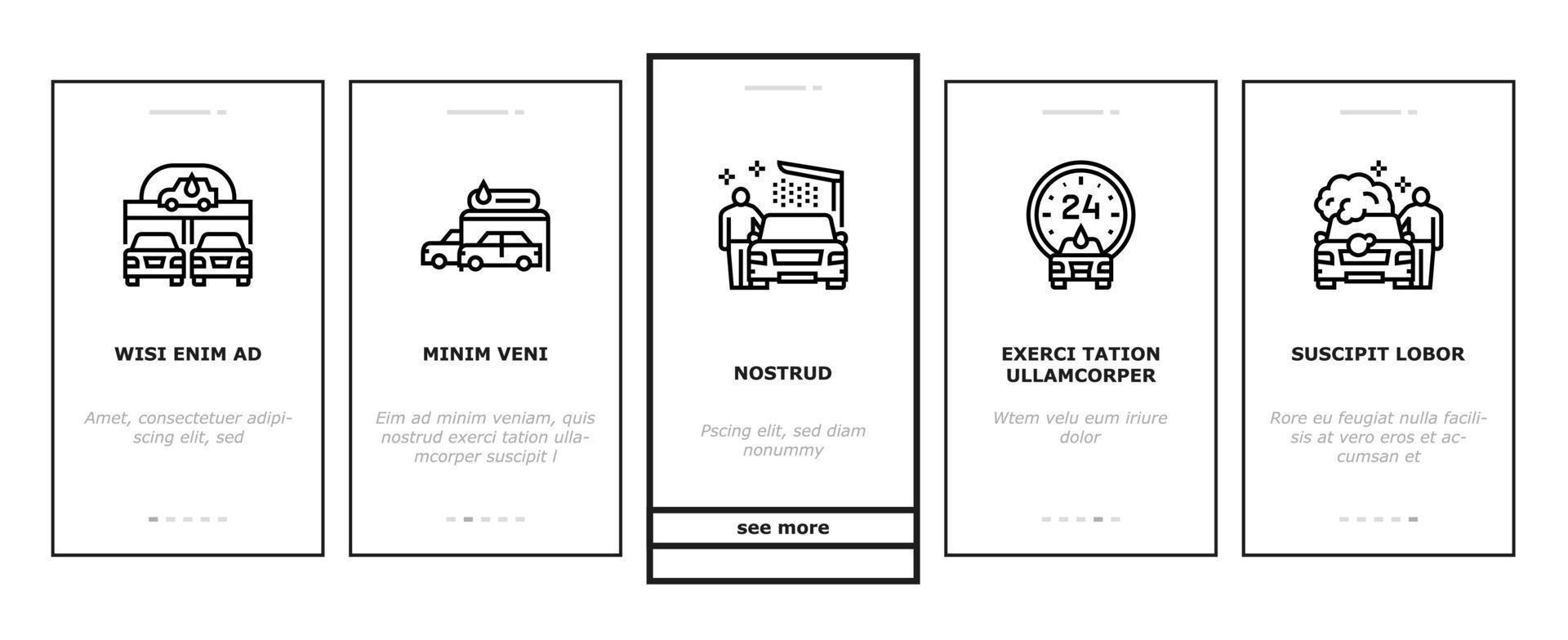 Self-Service-Autowaschanlagen-Onboarding-Symbole setzen Vektor