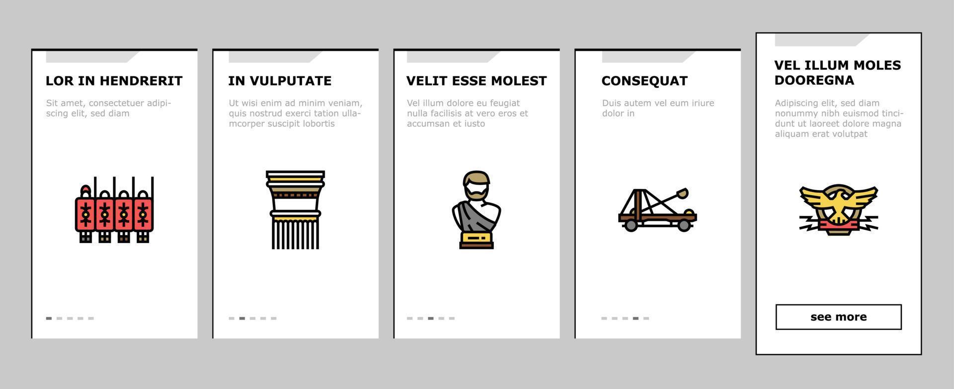 altes rom antike geschichte onboarding symbole set vektor