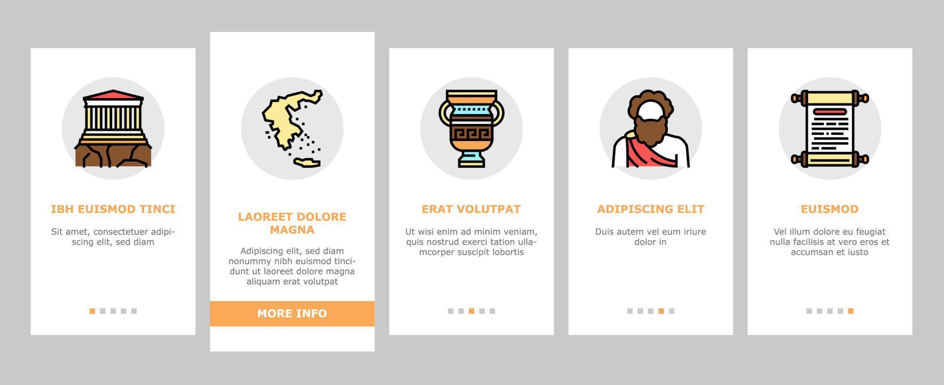 altgriechische mythologie geschichte onboarding icons set vektor