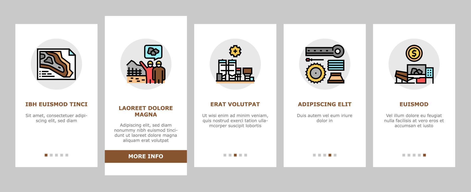 stenbrott gruvdrift industriell process onboarding ikoner som vektor