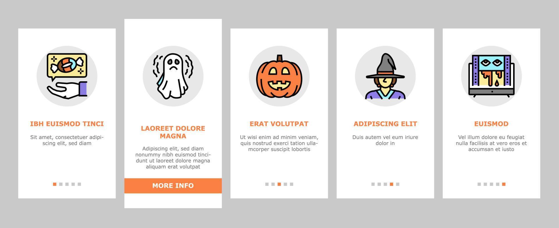 halloween herbstsaison urlaub onboarding icons set vektor