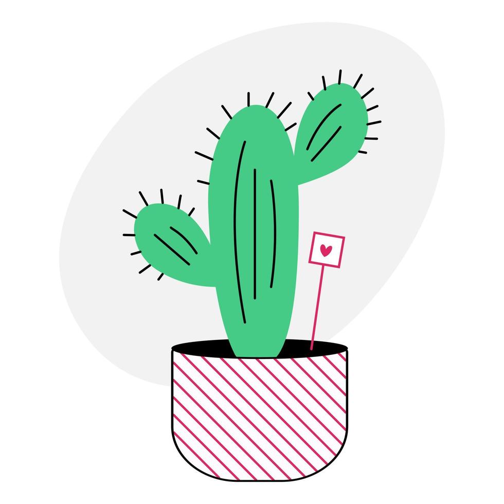 süßes kaktusgekritzel. Cartoon-Kaktus in einem rosa gestreiften Topf auf weißem Hintergrund. coole vektorillustration im flachen stil. vektor