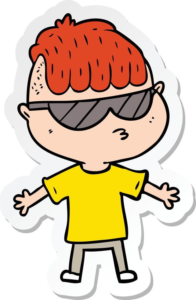 klistermärke av en tecknad pojke som bär solglasögon vektor