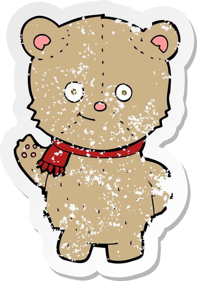 Retro-Distressed-Aufkleber eines Cartoon-Teddybären vektor