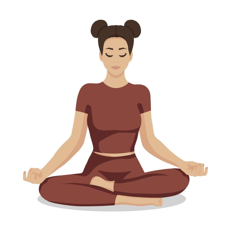 kvinnors yoga. flicka i lotusställning mediterar. vektor illustration.