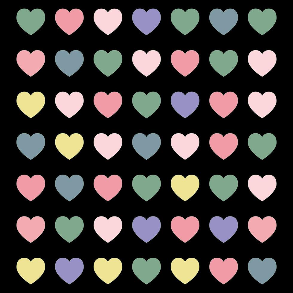 mönster och design av färgade hjärtan på svart bakgrund vektor