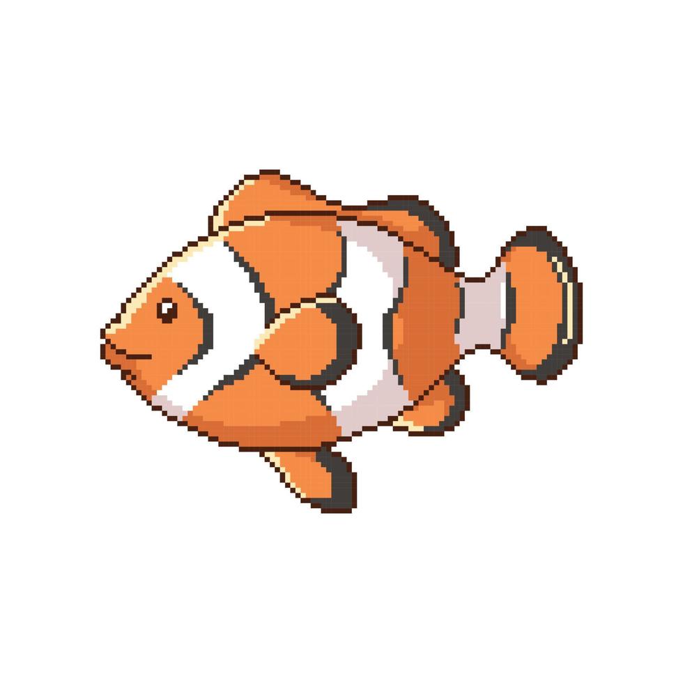 nemo-fisch, pixelkunstsymbol lokalisiert auf einem weißen hintergrund. Haustier. beliebte Aquarienfische. 8-Bit-Spielautomaten-Symbol der alten Schule. 80er-Retro-90er-Videospielgrafik vektor