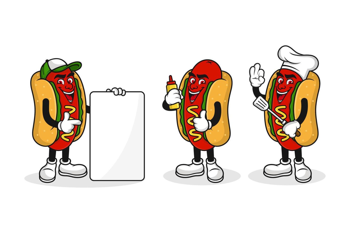 Hot-Dog-Maskottchen-Cartoon-Charakter-Design-Kollektion vektor