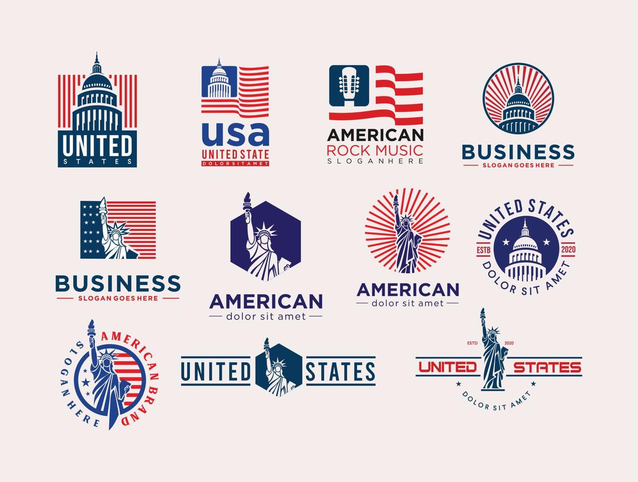 usa logotyp etikett för patriot amerikanska flaggan och speciella symboler för vektor usa stämplar design