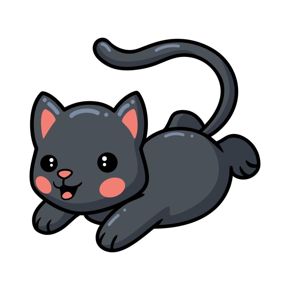söt svart liten katt tecknad hoppning vektor