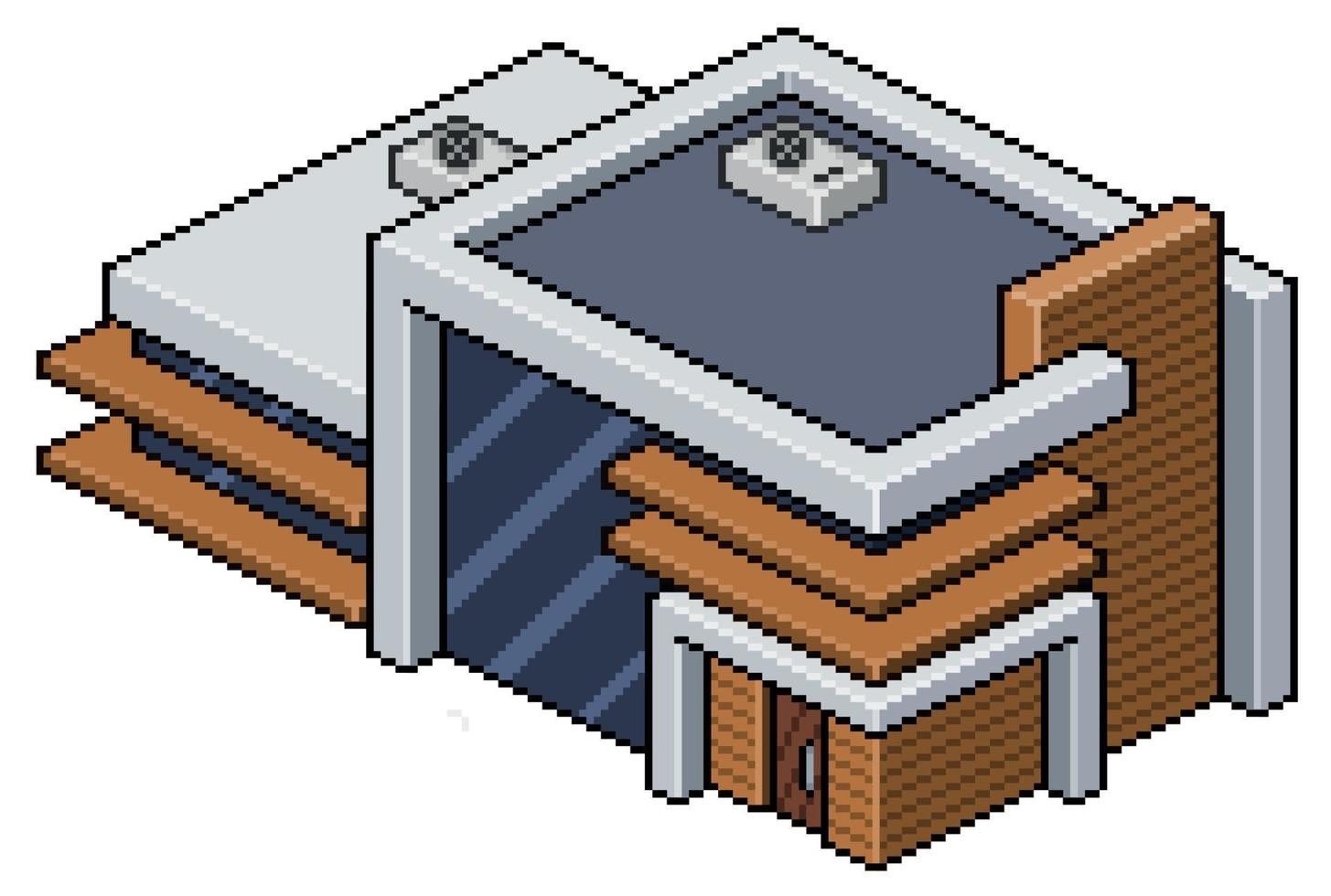 pixel art isometrisk modern husbyggnadskonstruktion för 8-bitars spel vektor