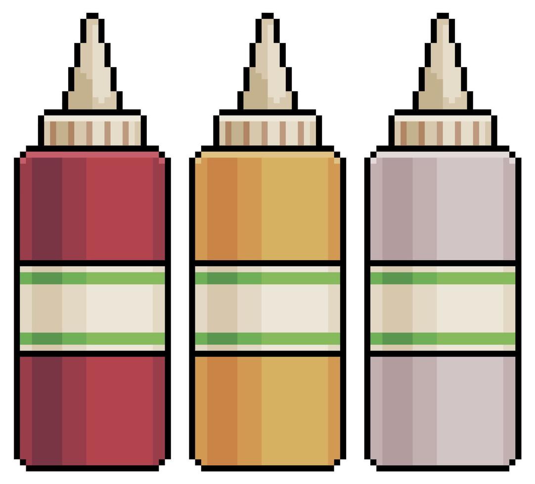 pixelkonstburk med ketchup, senap och majonnäs vektorikon för 8-bitars spel på vit bakgrund vektor