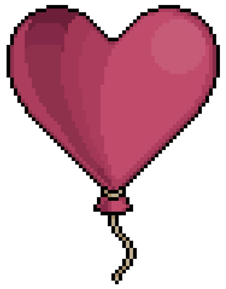 pixel konst ballong hjärta alla hjärtans dag vektor ikon för 8 bitars spel på vit bakgrund