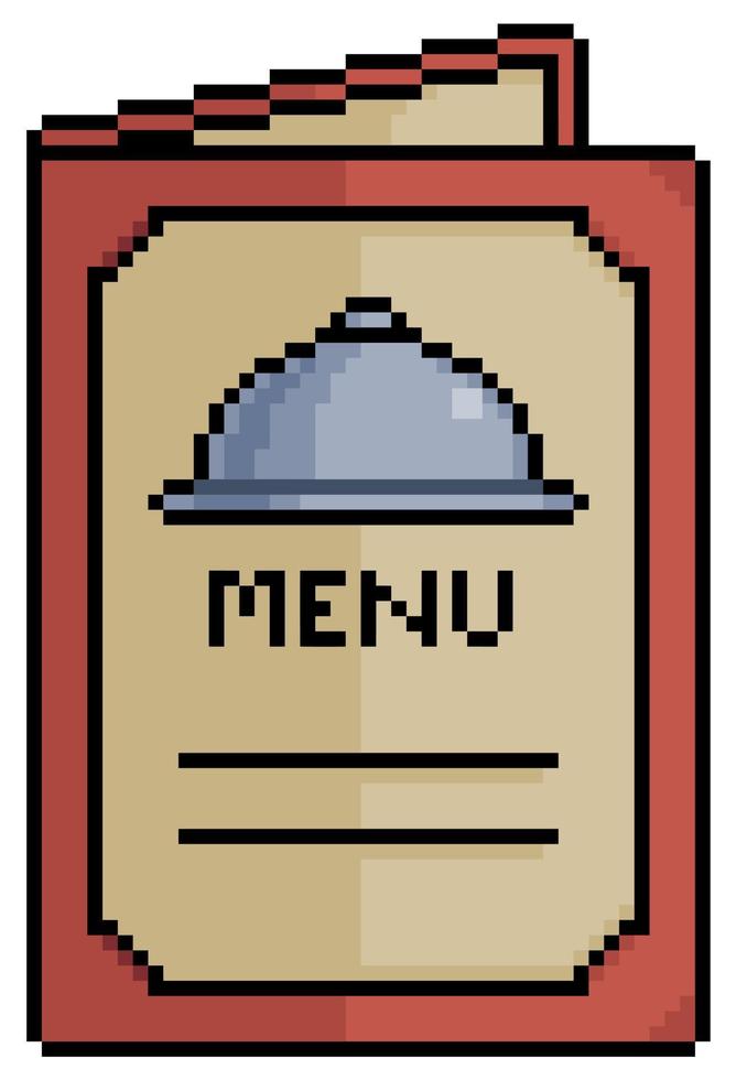 pixel art restaurang meny vektor ikon för 8-bitars spel på vit bakgrund