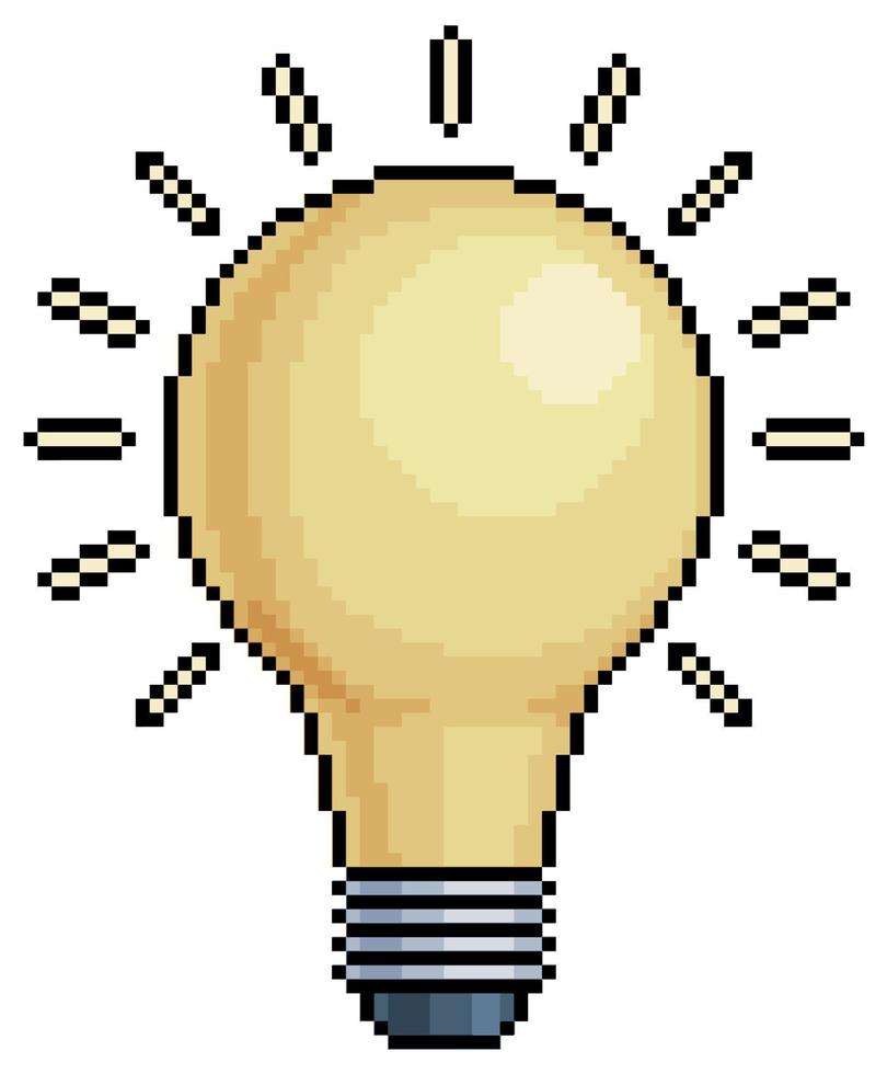 Glühbirne der Pixelkunstlampe auf Vektorsymbol für 8-Bit-Spiel auf weißem Hintergrund vektor