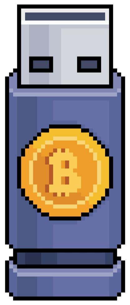 pixel art hardwallet bitcoin och kryptovektorikon för 8-bitars spel på vit bakgrund vektor